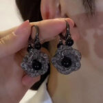 Black Lace Rose Drop Earrings